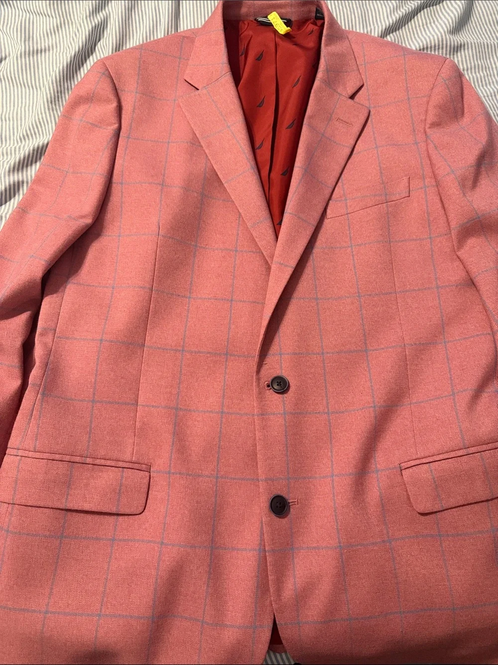 Nautica Pink Windowpane Sport Coat with Blue Grid 46L